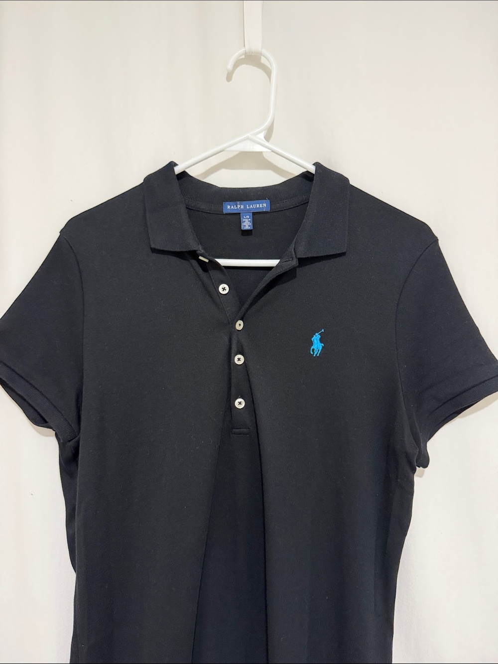 Ralph Lauren Black Polo Shirt Dress Blue Pony Logo Classic 100% Cotton Size L - Picture 4 of 6